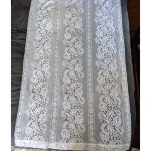 Vintage JC Penny Lace Curtains 2 Panels Tab Top with Tiebacks Floral White 84"